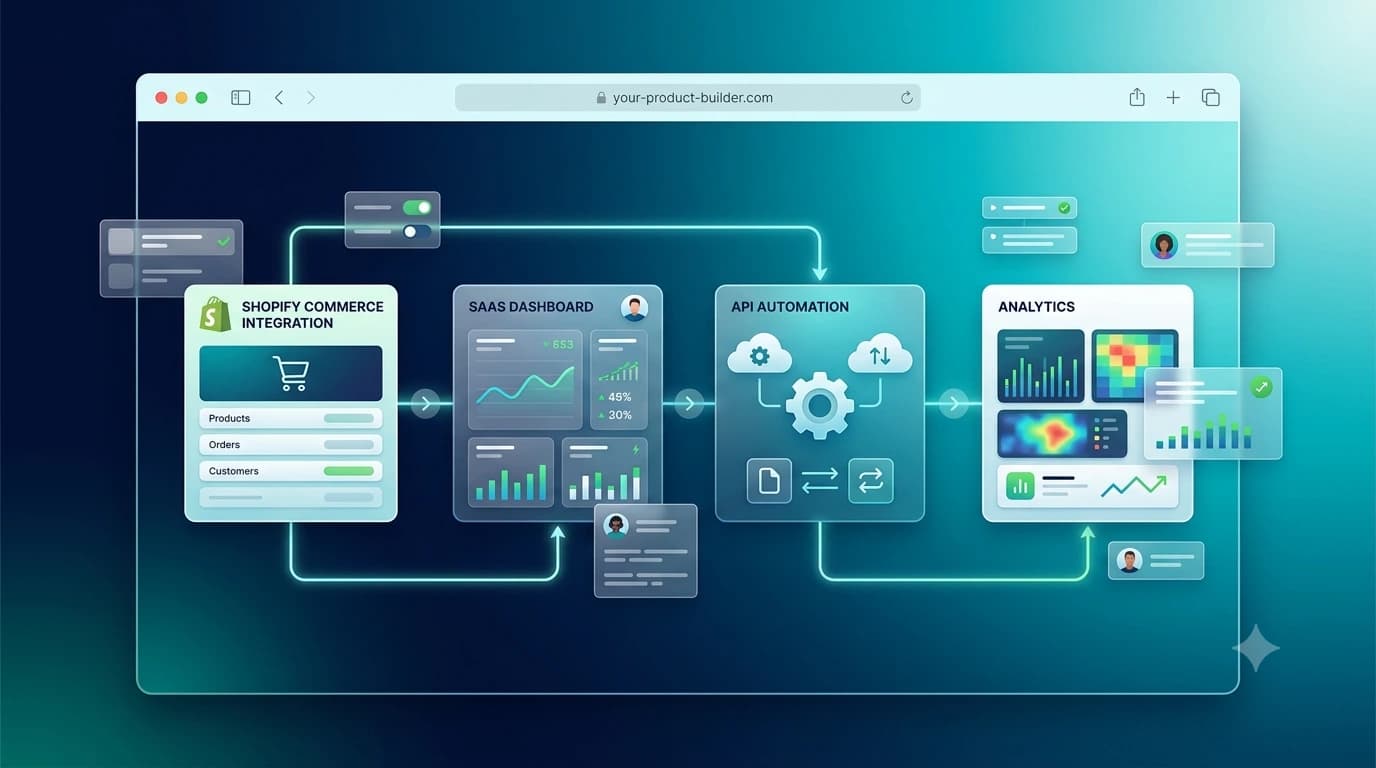 Shopify and SaaS product builder visual for Rahul Saini